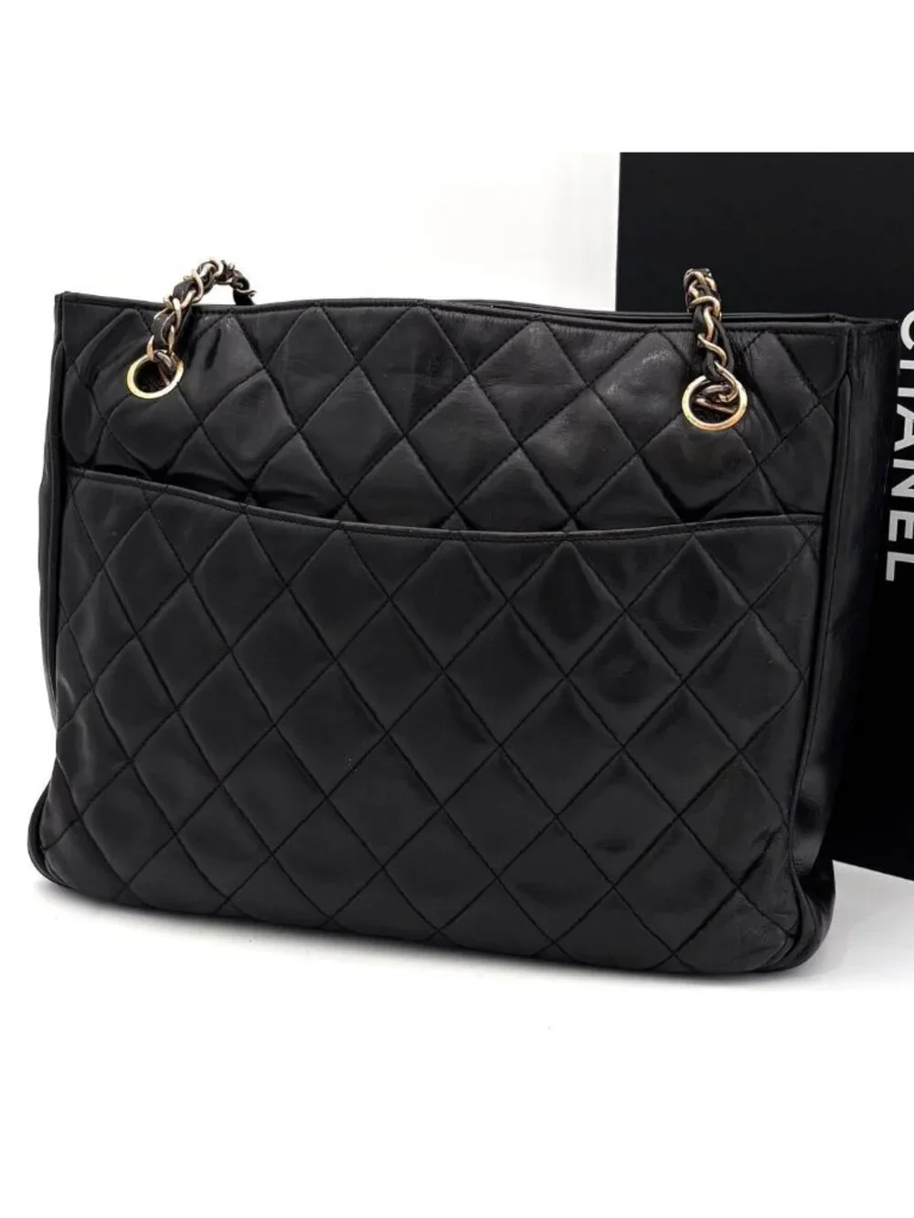 Chanel Quilted Tote Chain Lambskin Black